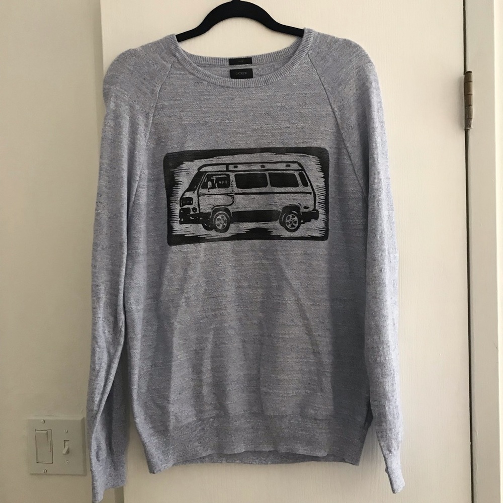J. crew blue-grey crew sweatshirt with retro van